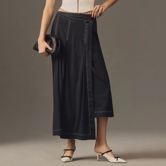 Anthropologie Maeve Edie Asymmetrical Stitched Midi Skirt
